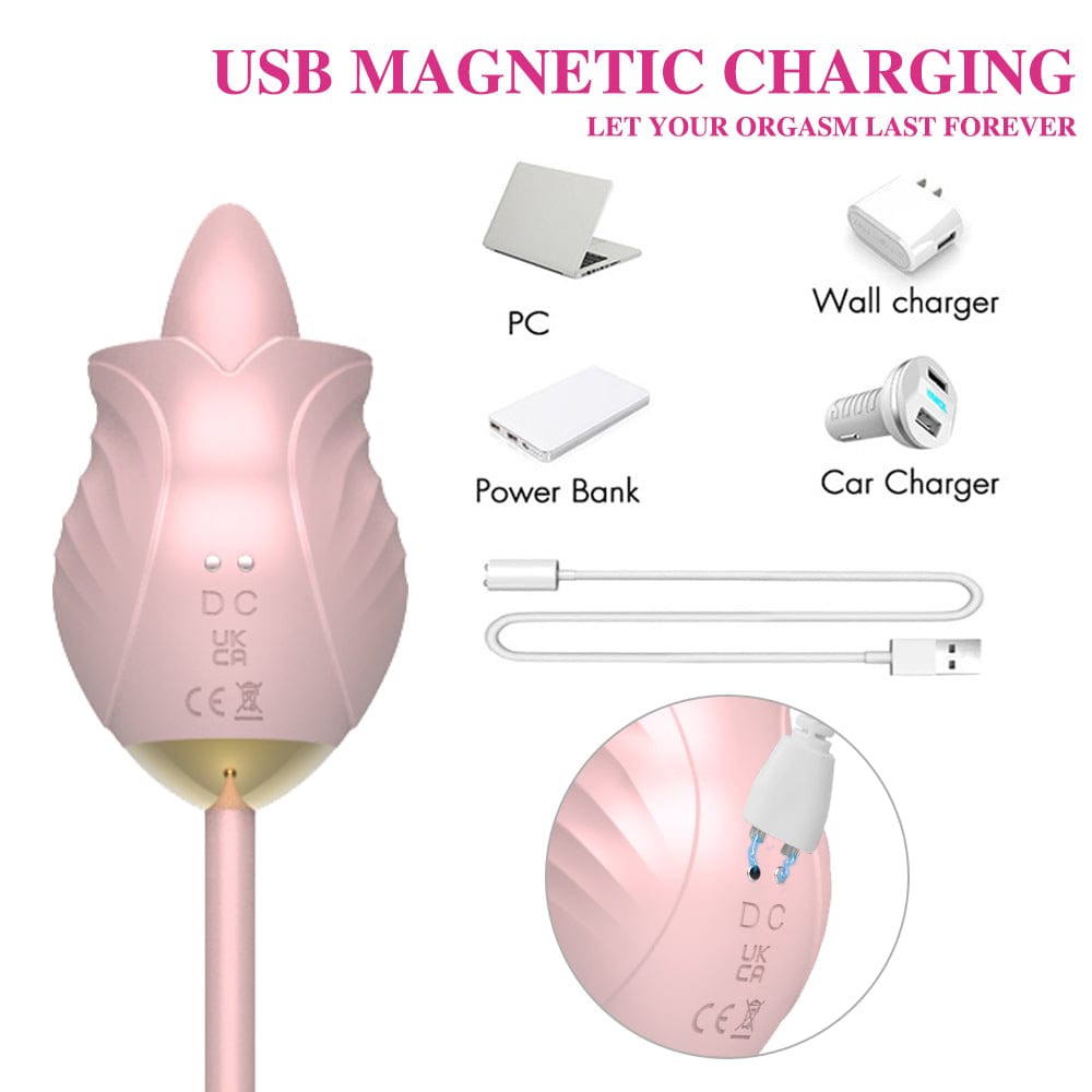 Lurevibe - New Rose Toy Warming G-spot Tongue Licking Vibrator - Lurevibe