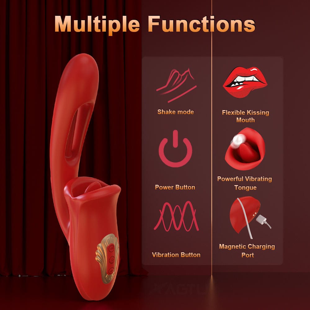 Lurevibe -  Rose Muncher 3 In 1 Rose Hollowed Out Kiss Tongue Vibrator - Lurevibe