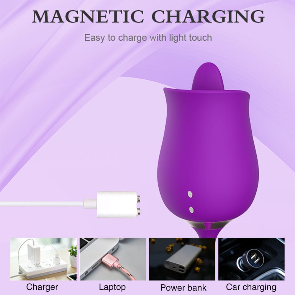 Lurevibe - Purple Rose Toy Rotating Pearls Telescopic Tongue-licking Vibrator - Lurevibe