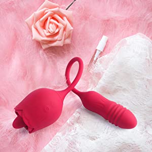 Lurevibe - Rose Female Tongue Licking Egg Jumping Telescopic Masturbation Device Double-headed Vibrating Sex Toy - Lurevibe
