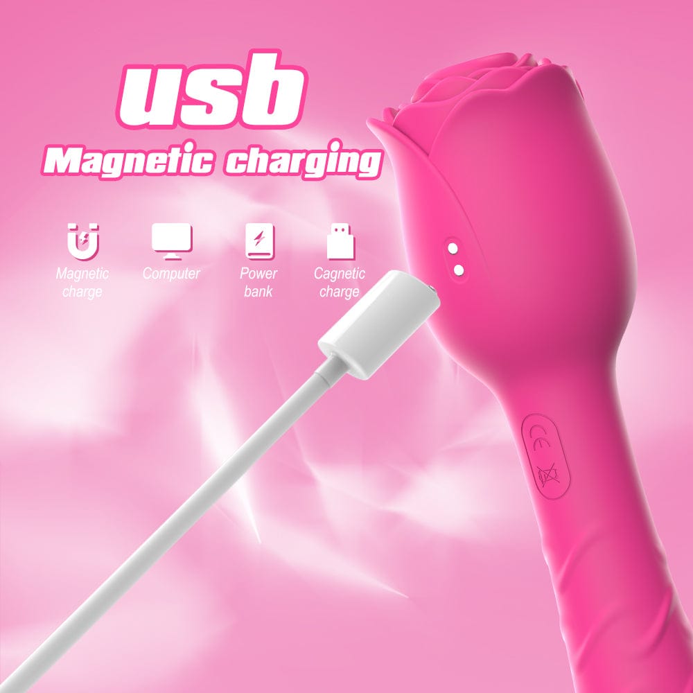 Lurevibe - D3621 Scarlet 3-in-1 Telescopic Sucking And Shocking Handle Rose Vibrator - Lurevibe