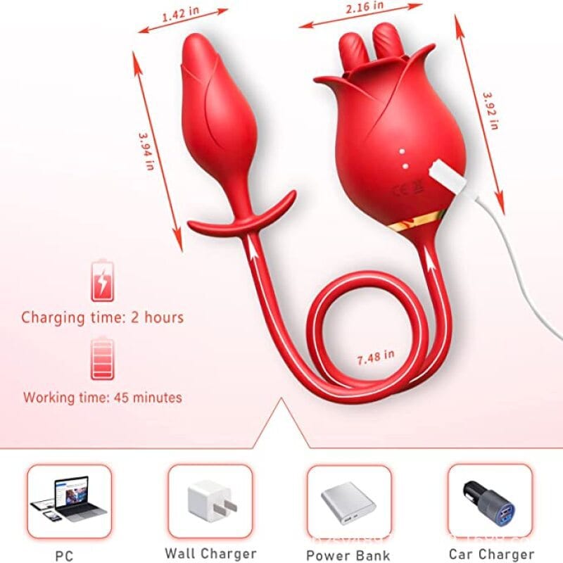 Lurevibe - Romeo Double-pistil Tongue-licking Rose Toy With Vibrating Anal Plug - Lurevibe