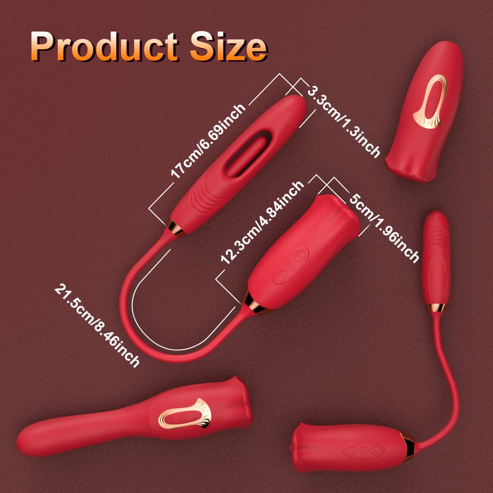 Lurevibe - Rose Muncher Lip Tongue Suction Vibrator With Patting Dildo Vibrator - Lurevibe