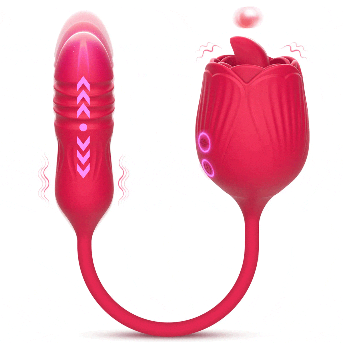 Lurevibe - Rose Female Tongue Licking Egg Jumping Telescopic Masturbation Device Double-headed Vibrating Sex Toy - Lurevibe