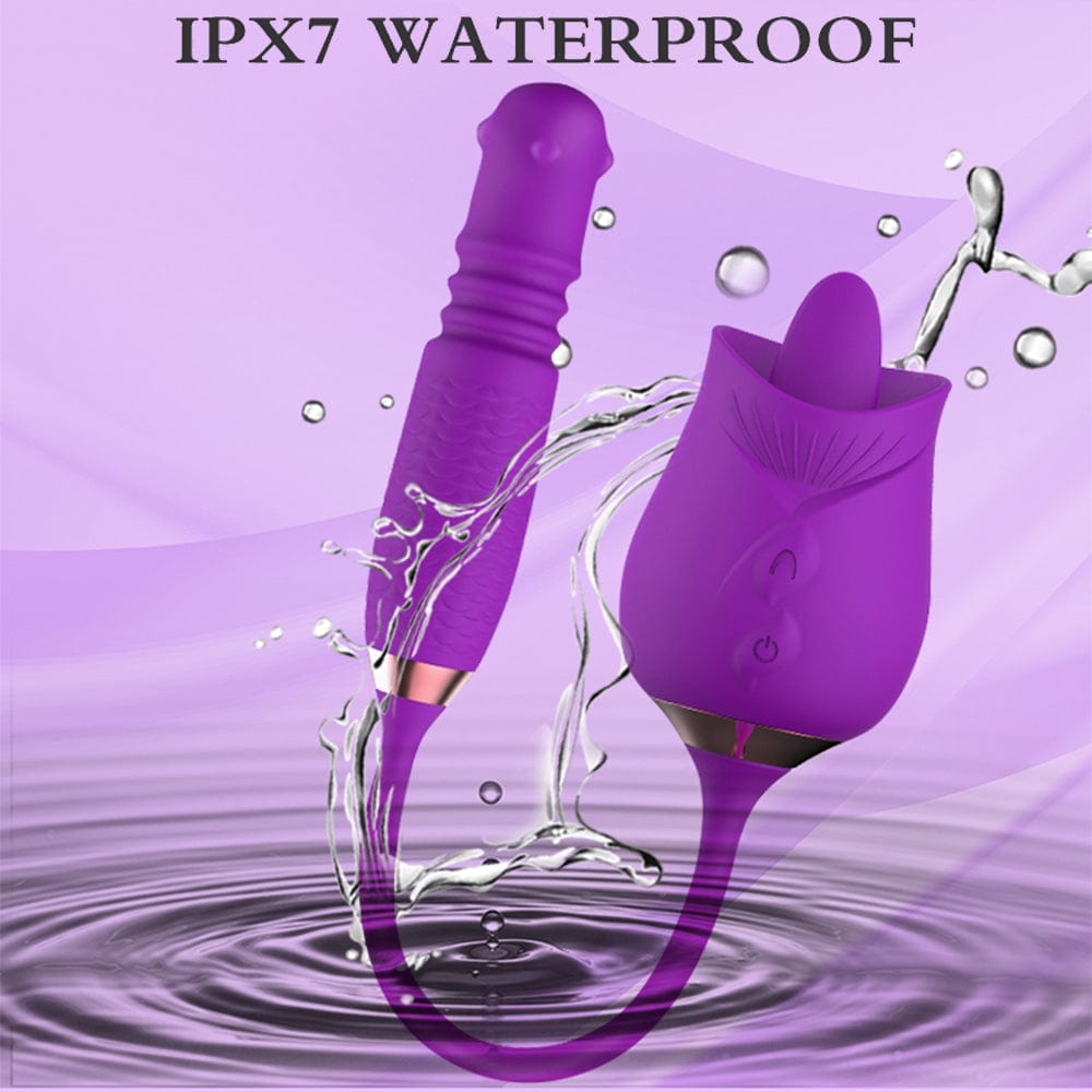 Lurevibe - Purple Rose Toy Rotating Pearls Telescopic Tongue-licking Vibrator - Lurevibe