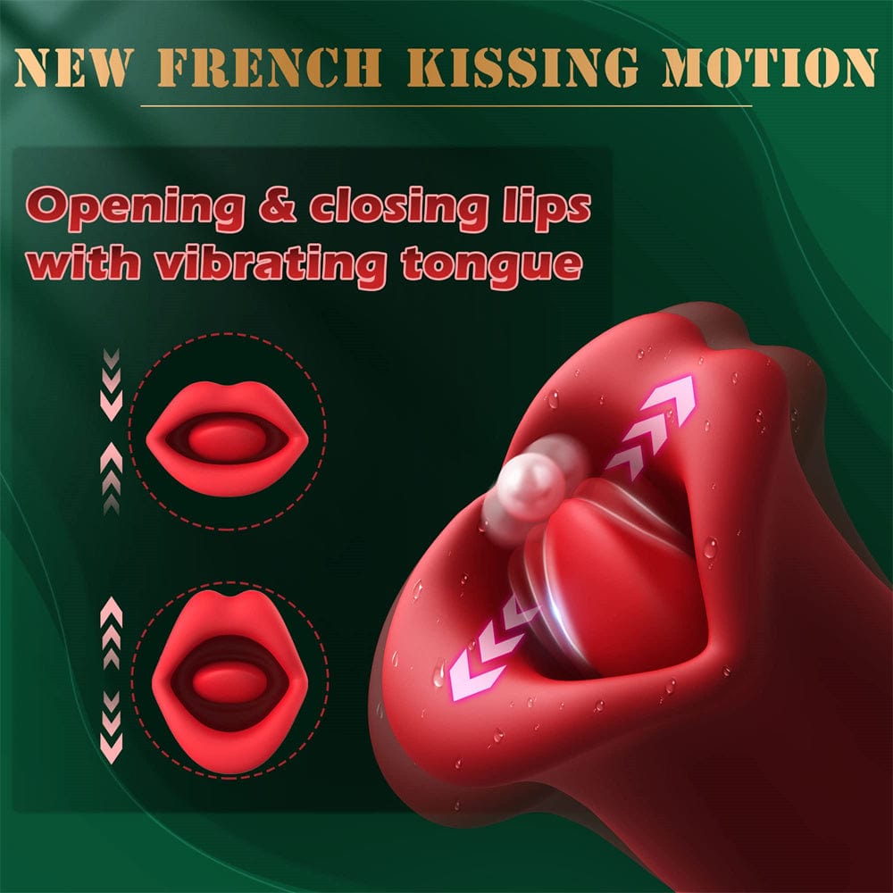 Lurevibe - Rose Muncher Vibrator With Stick 10 Vibration Modes And 10 French Kissing Modes - Lurevibe