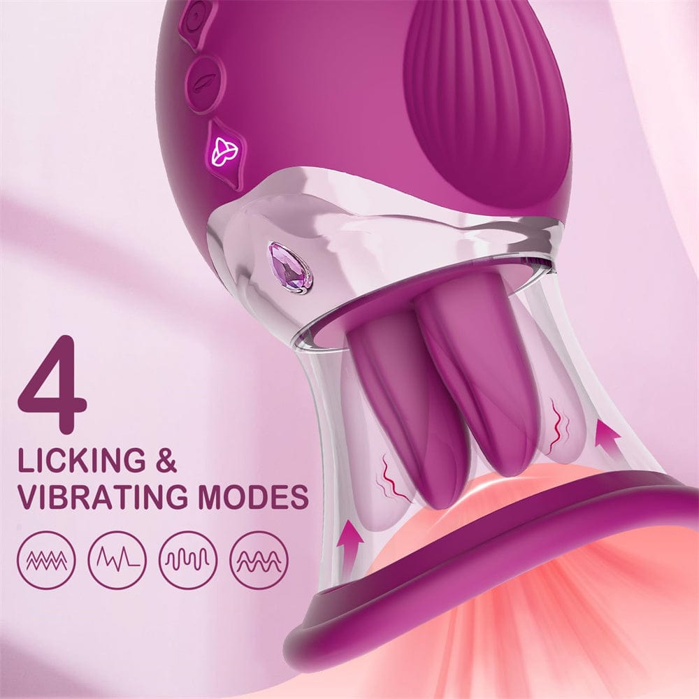 Lurevibe - Rose Sex Toy 4 In1 Tongue Licking Thrusting G Spot Vibrator Clitoral Nipple Sucker Pump Stimulator - Lurevibe