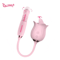 Lurevibe - 3-in-1 Blooming Sexy Pink Rose Toy Rotating Pearls Telescopic Tongue-licking Vibrator - Lurevibe