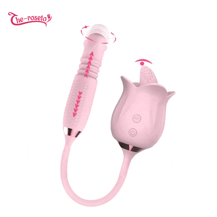 Lurevibe - 3-in-1 Blooming Sexy Pink Rose Toy Rotating Pearls Telescopic Tongue-licking Vibrator - Lurevibe