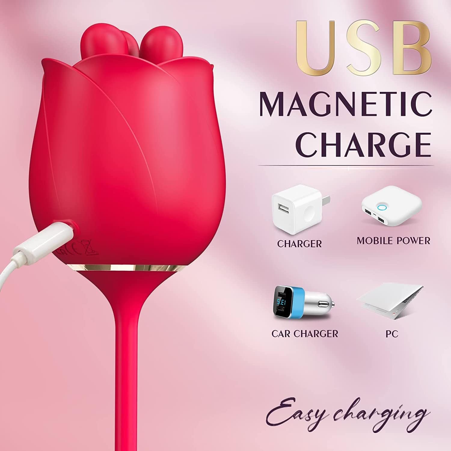 Lurevibe - S475-3 Three Pistils Rose Toy With Vibrating Bud - Lurevibe