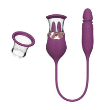 Lurevibe - Rose Sex Toy 4 In1 Tongue Licking Thrusting G Spot Vibrator Clitoral Nipple Sucker Pump Stimulator - Lurevibe