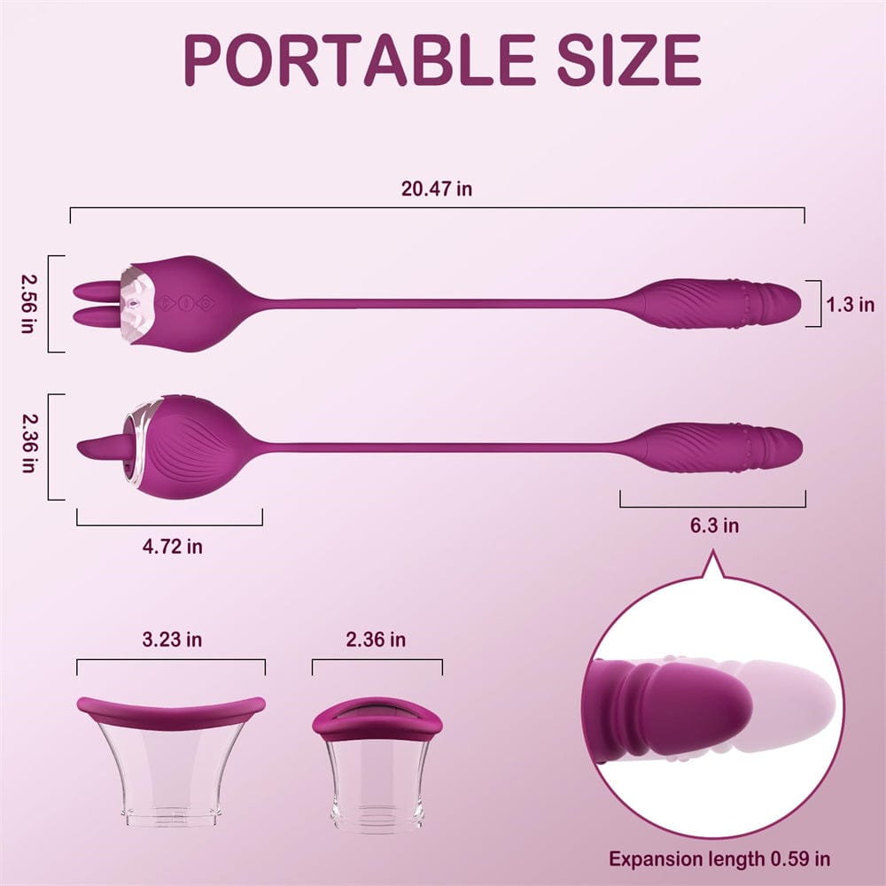 Lurevibe - Rose Sex Toy 4 In1 Tongue Licking Thrusting G Spot Vibrator Clitoral Nipple Sucker Pump Stimulator - Lurevibe