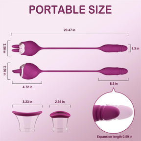Lurevibe - Rose Sex Toy 4 In1 Tongue Licking Thrusting G Spot Vibrator Clitoral Nipple Sucker Pump Stimulator - Lurevibe