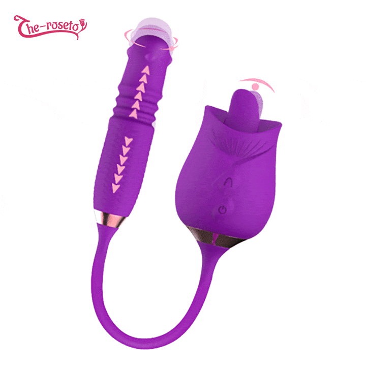 Lurevibe - Purple Rose Toy Rotating Pearls Telescopic Tongue-licking Vibrator - Lurevibe